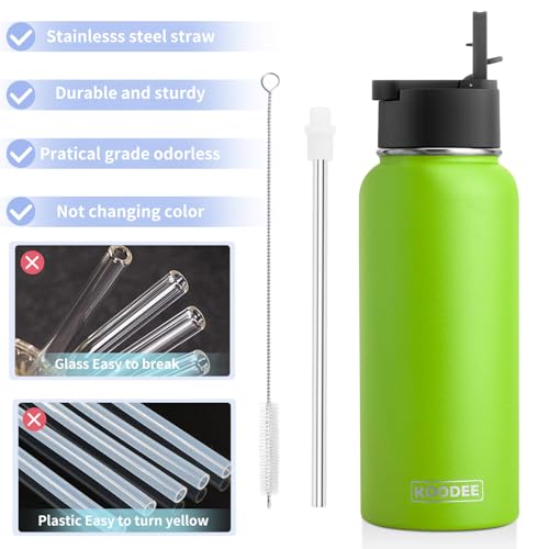 Image of koodee 32 oz Water Bottle Stainless Steel Vacuum Insulated Sports Water Bottle with 3 Lids-Reuable Double Wall Metal Water Flask Leakproof, BPA Free(Apple Green)