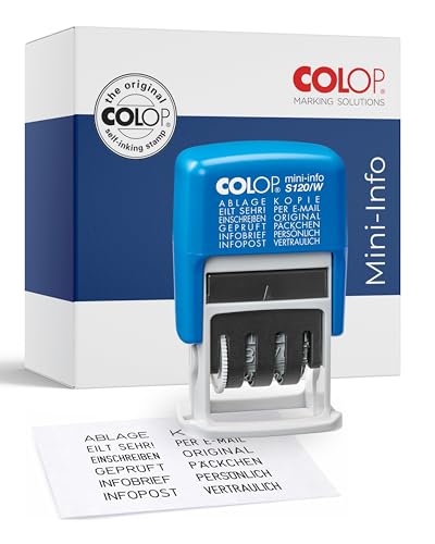 COLOP Wortbandstempel S120/W - enthält 12 unterschiedlicheTexte in einem Stempel, 6,80 x 2,60 x 4,60 cm