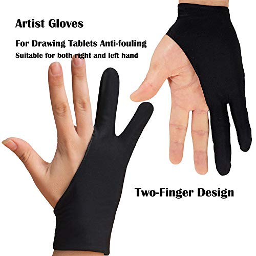 TuNan 6pcs/3 Sizes Artist Gloves for Drawing Tablets Two-Finger, Left or Right Hand, Small/Medium/Large Gloves for Graphics Tablet iPad Pro - Blue, Pink, Black, Purple, Red