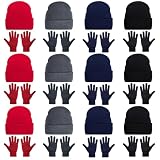 24 Pack Winter Beanie Hats and Gloves Set, Knit Skull Caps and Warm Gloves Bulk Pack Gift for Men Women Warm Cold Weather