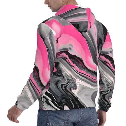 Sweat à capuche unisexe imprimé marbre gris et rouge pour style urbain chic - 2
