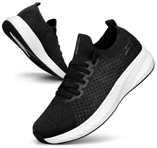 Puweco Womens Trainers Running Shoes Breathable Lightweight Non Slip Walking Shoes Casual Tennis Gym Jogging Shoes Black White