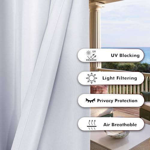 BONZER Waterproof Outdoor Curtains for Patio Porch Pergola Cabana Thick Privacy Wide Grommet Indoor Curtains for Bedroom Living Room, 1 Panel, 110W x 108L inch, White by BONZER - Image 4