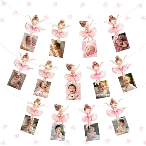 Décorations fête d'anniversaire ballerine et bannière photo 12 mois
