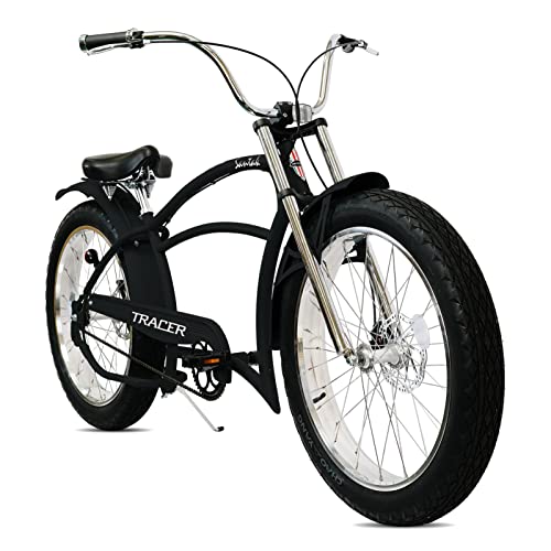Tracer Santak 26 X 4 Inch Fat Tire Chopper Stretch Cruiser Bike Tripletree Fork Single Speed Disc Brake High Rise Handlebar For Adults (Black) #TOP21