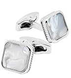 Jonwo Silver Natural Mother of Pearl Cufflinks for Men Women In Gift Case Square Men's Cufflinks Jewelry Set for Wedding Party Anniversary Business Events Dress