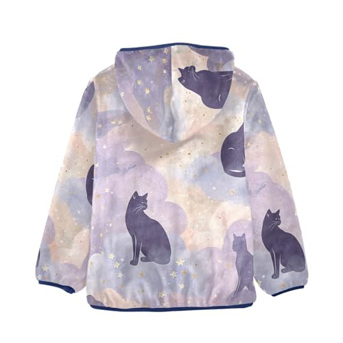Boys Girls Fleece Jacket Stars Clouds Moon and Black Cats Kids Warm Hooded Outwear Coat2