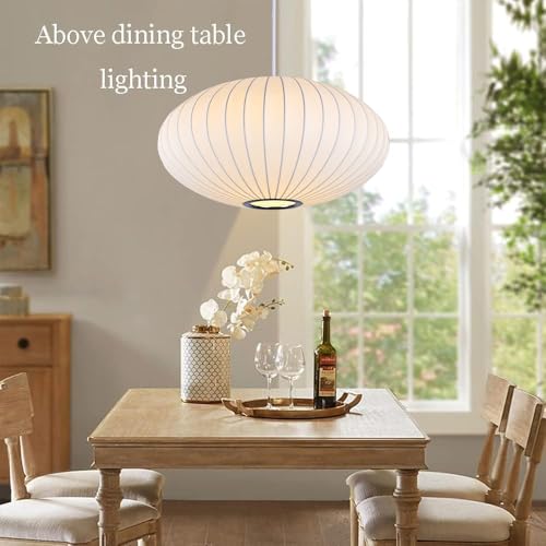 JIANTLAIUS Italian Silk Pendant Light, 19.7 Inch White Bubble Fabric Lantern Ceiling Hanging lamp, Modern Silkworm Cocoon Chandeliers Fixture for Living Dining Room Kitchen Island Restaurant Foyer by JIANTLAIUS - Used condition - Image 2