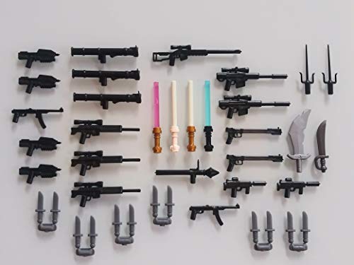 builderup Lot of 40 Weapons Accessories for Lego Mini Figures. New!! Sniper Rifle Lightsabers Knifes Guns Scimitar Swords Glow in The Dark builderup Lot of 40 Weapons Accessories for Lego Mini Figures. New!! Sniper Rifle Lightsabers Knifes Guns Scimitar Swords Glow in The Dark