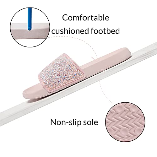 Veittes Kid's Girl Boy Pool Slide Sandals, Slip On Bling Bath Shower Beach Sliders For Younger Older Children.(2008001-2,Pk/Gt,4) #TOP2