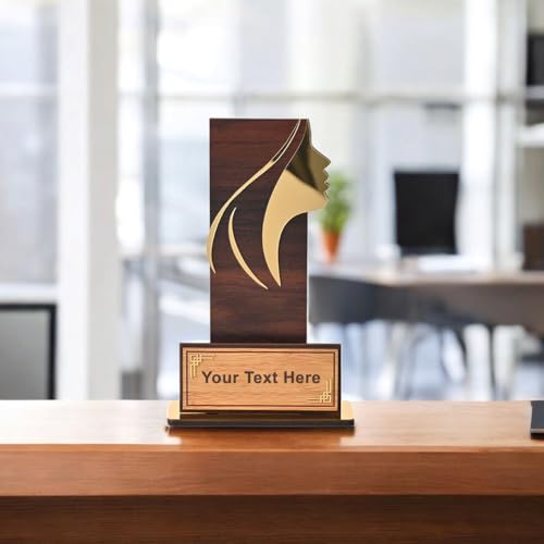 Image of GKD Personalized Wooden Women's Trophy - Printed Custom Name & Message | Female Achievement Award, Corporate Recognition, Leadership Memento (Wood)