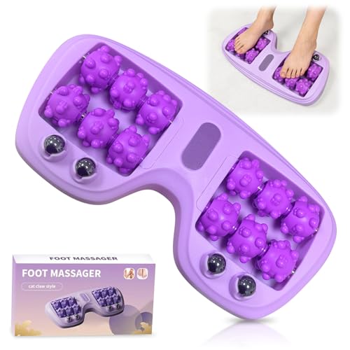 MFUSUL Fußmassageroller Tragbare Fußroller Massage mit Zwei Druckpunkten mit 12 Rollen zur Plantarfasziitis Foot Massager mit Katzenpfotenförmigen Noppen für Stressreduzierung Entspannung