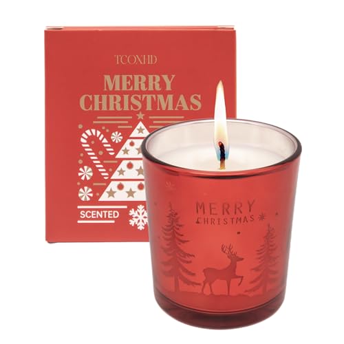 TCOXHD Glass Red Aromatherapy Candle, with a Rich Lavender Fragrance, 330 Grams of Natural Soy Candle,Weihnachtskerze, Long Burning time,Suitable as a Gift for Christmas,New Year Christmas Decoration