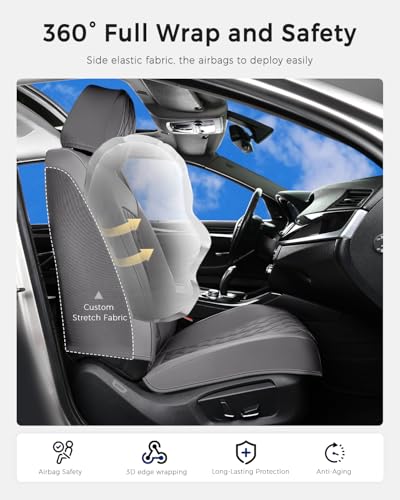 Image of Huidasource Gray Seat Covers Full Set, Seat Covers 5 Seats Waterproof Nappa Leather, Universal Fit for Most Cars,Van,Truck, SUV, Honda Civic Nissan Compass Sentra Focus Explorer(Full Set /Gray)