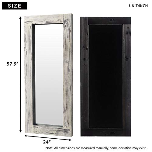 Kiayaci Full Length Mirror Floor Mirror Wood Frame Wall Mounted Mirror Distressed Style Wide Frame Dressing Make Up Mirror For Bathroom/Bedroom/Living Room/Entry/Farmhouse (Light Gray, 58" X 24") #TOP3