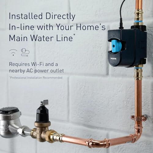 Image of Moen 900-006 Flo by Moen 1-Inch Smart Water Shutoff with 920-005 Flo by Moen Smart Water Detector, 3-Pack