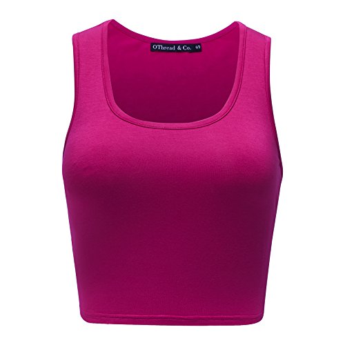 OThread & Co. Women s Basic Crop Tops Stretchy Casual Scoop Neck Sleeveless Crop Tank Top (Medium, Hot Pink)