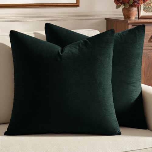 Image of MIULEE Pack of 2 Velvet Pillow Covers Decorative Square Pillowcase Soft Solid Cushion Case for Sofa Bedroom Car 24 x 24 Inch 60 x 60 cm Army Green