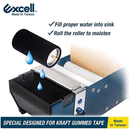 Excell ET-377 Water Activated Gummed Kraft Paper Tape Dispenser: Easy-to-use Roller moistens Tape for Smooth Cutting. Perfect for Sealing Shipping Boxes in Factories, Warehouses, and Retail Stores. - Thumbnail 3