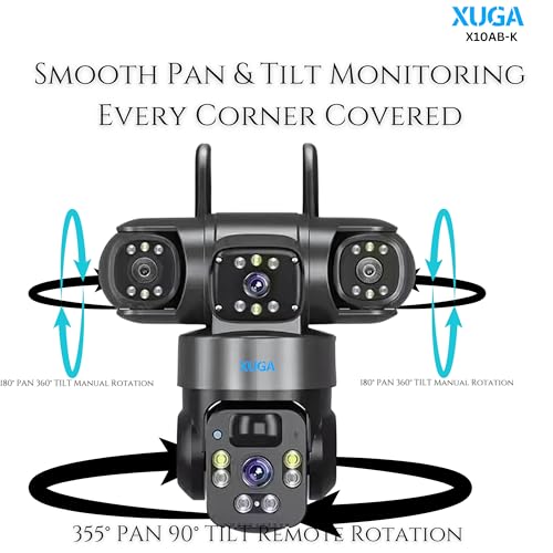 Image of XUGA - Cybernautt X10AB-K 12MP 3 Lens PTZ 4G Sim Wireless Outdoor CCTV Camera with Three Side View | 355 Panoramic View | Night Vision | Motion Detection| Siren Alarm| Use Air-tel 4G Sim