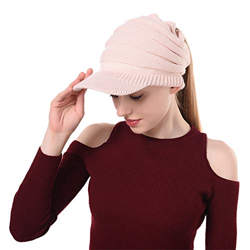 Yokunat Bonnet Femme Hiver Tricot Avec Trou Pour Queue De Cheval Beanie Chapeau Bonnet Tricoté De Ski Slouch Chaud Beanie Cover