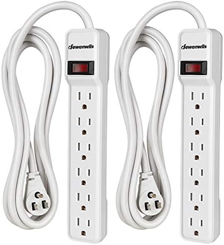 DEWENWILS 2-Pack 6-Outlet Power Strip Surge Protector with 6Ft Long Extension Cord, Low Profile Flat Plug, 15 Amp Circuit Breaker, 500 Joules, Wall Mount, White, UL Listed