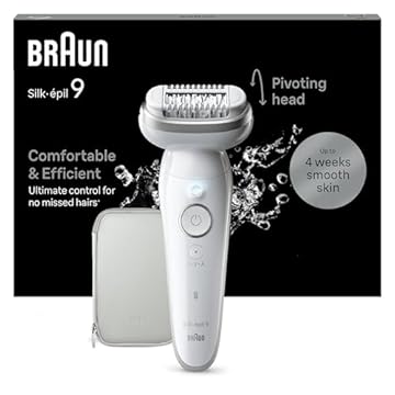 Braun Silk-épil 9 Depilatore Donna, Epilatore Elettrico Donna Con Testina Flessibile Per Una Epilazione Semplice, Wet & Dry, Pelle Liscia a Lungo, 9-011, Bianco/Argento