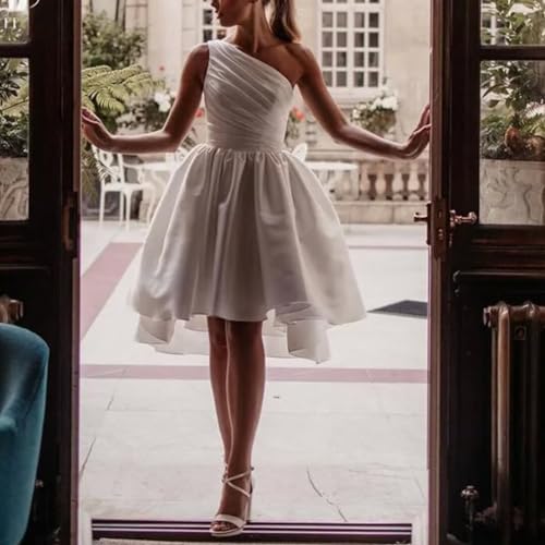 Simple Short One-Shoulder Wedding Dress for Bride Satin A-Line Bridal Shower Dress Mini Homecoming Party Dress2