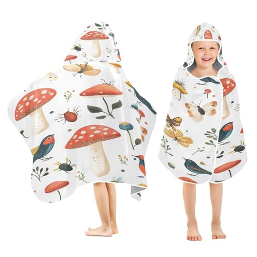 Kigai Bird Mushroom Hooded Beach Towel for Kids Soft Absorbent Quick Dry Bath Towel with Hood Lightweight Toddler Shower Pool Bath Wrap for Boys Girls