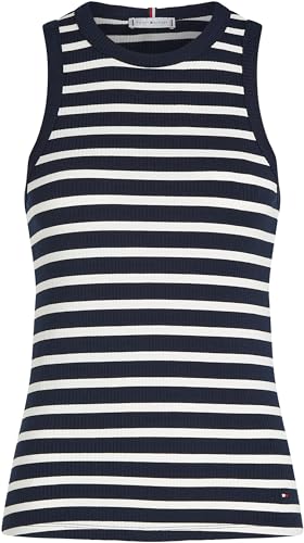 Tommy Hilfiger Damen Top Slim Rib Tank Top mit Stretch, Mehrfarbig (Dark Night Navy/Ecru STP), XXL – Ansicht 4