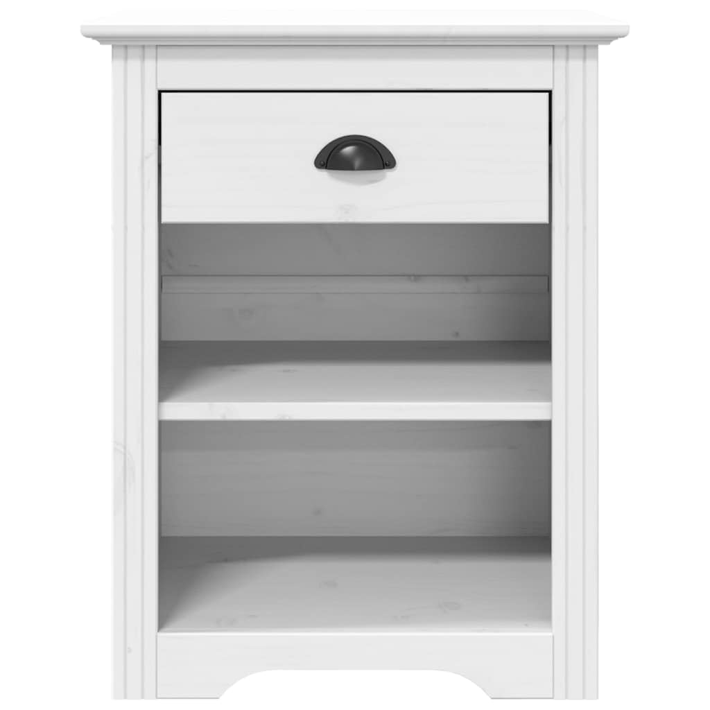 Comodino BODO in legno massello di pino bianco con 1 cassetto e 2 scomparti, 53x38,5x67 cm, mobiletto salvaspazio versatile per camera da letto, soggiorno, ufficio, design francese elegante