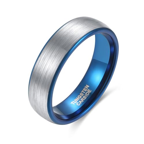 Alliance homme tungstène bleu argenté au fini brossé élégant