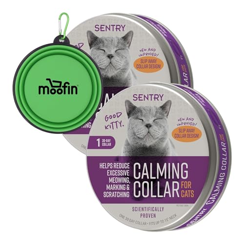 Sentry Calming Collar For Cats, Reduces Stress, Cat Collar With Continuous Pheromone Release, Bundle With Silicon Bowl, Ideal For Loud Noises Environmental Changes [Pack Of 2]