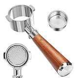 51mm Bottomless Portafilter 2 Ears for Delonghi Stilosa ECP3420/EC155/BCO430/EC260,Stainless Steel Filter Basket and Walnut Handle