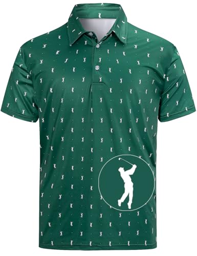 Funny World Men's Golf Polo Shirts Dry Fit Sleeve Moisture Wicking Sport Golfs Shirt, Green Golf, X-Large