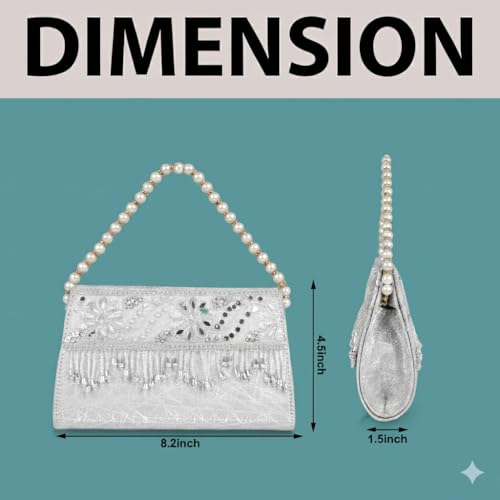Image of Nevis Women's Embellished Clutch with Pearl Handle | Fancy Designe & Wedding Potli Bag for Festive & Evening