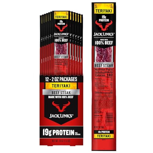 Jack Link's Teriyaki Beef Jerky Steaks - Ready to Eat Real Meat Protein Snacks - 18g Protein per Serving - Made with 100% Real Beef - (12 Pack) 2 oz Meat Snacks
