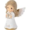 Precious Moments 252428 Faith Mini Angel Figurine Holding Cross, Inspirational Resin Angel with Peach Wing Accents, Religious Gift for Communion or Confirmation