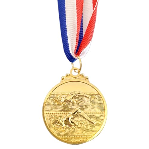 JUCHRZEY Medalla de Natación de 5 cm Premios de Competencia con Cinta para el Cuello Medallas de Ganador de Metal Medalla de Oro/Plata/Bronce para Competiciones Carreras de Fiestas