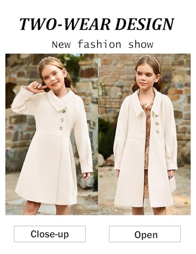 Image of GRACE KARIN Girls Dress Coat Kids Wool Lapel Long Button Jackets Fall Winter Outerwear Peacoat with Pockets 5-12Y
