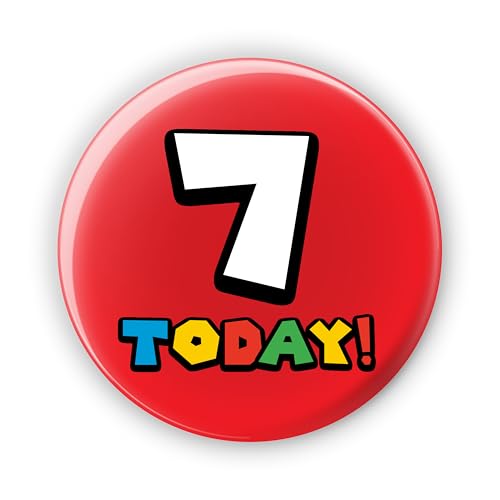 Image of 7th - 7 Today - Inspired By Super Mario Birthday Badges Pin Button Gamer Gaming Badge - Large 76 mm