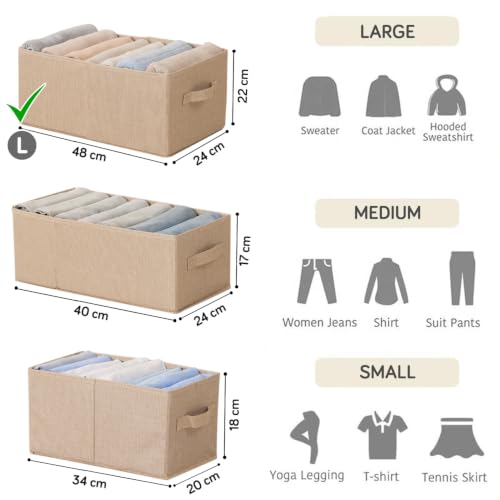Image of HOKIPO Fabric Wardrobe Organizer Clothes Storage Boxes | Storage Bins for Wardrobe Fabric Organizers with Handle, Large, Pack of 2 - Beige (AR-6685-BGE*2)