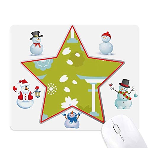 Tapis de souris Japon bonhomme de neige bleu vert blanc étoile pour bureau