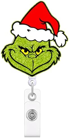 Funny Christmas Badge Reel – Cute Glitter Retractable ID Card Holder with Alligator Clip, Festive Holiday Accessory for Nurses, Teachers, and Office Staff