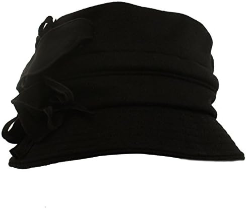 Winter Wool Floral Leaves Crushable Foldable Bucket Cloche Church Hat Cap Black Apparel