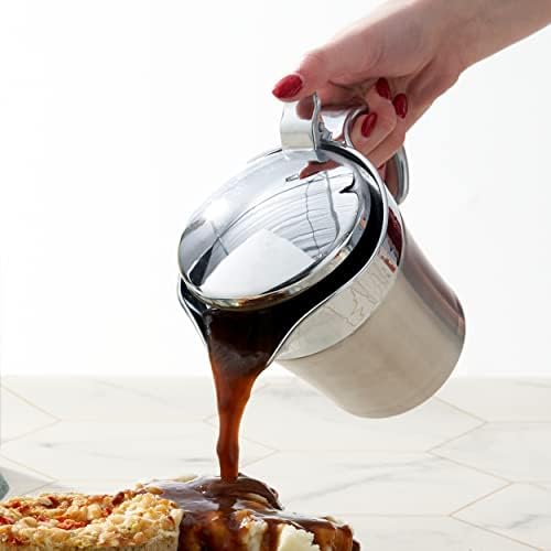 Oak & Steel - Double-Walled Insulated Gravy Sauce Thermal Jug, 480ml with Easy Lift Lid - Milk, Custard & Cream Boat for Dinner Party Gift, Wedding and Birthday Party Gift