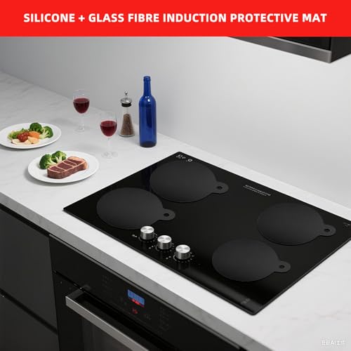 TETEWEVER 5 Stück Schwarz Induktionsmatte Induktionsfeld Schutzmatte Silikon Schutzmatte Induktionskochfeld Induktionsschutzmatte Induktion Protector, für Induktionsherd (Rund + Eckig)