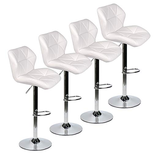 Puluomis Set Of 4 Shell Shaped Chair Bar Stools Leather Modern Hydraulic Swivel Dinning Chair Barstools, White #TOP10