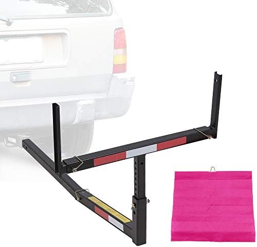 HECASA 2 in 1 Foldable Truck Bed Extender 750lbs Load Capacity Extension Rack Hitch Mount Truck Bed Extension for Ladder Rack Kayak Canoe Lumber Long Pipes w/Flag