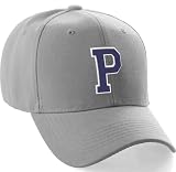 Daxton Classic Baseball Hat Custom A to Z Initial Team White Navy Letter, Light Gray Cap Letter P